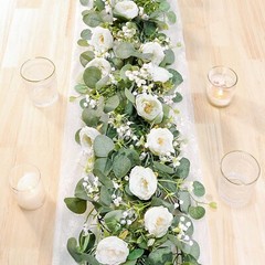 2 Pack 13Ft Artificial Eucalyptus Flower Garland with Roses, Fake 2PCS White