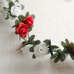 2 RED IVORY 8 ft long Silk Mini Rose Wedding Garland Leaves Bendable Wire Vines