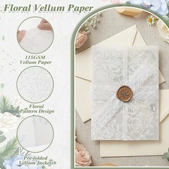 60 Pack Floral Vellum Jackets for 5×7 Invitations, Pre-Folded 115GSM Transluc…