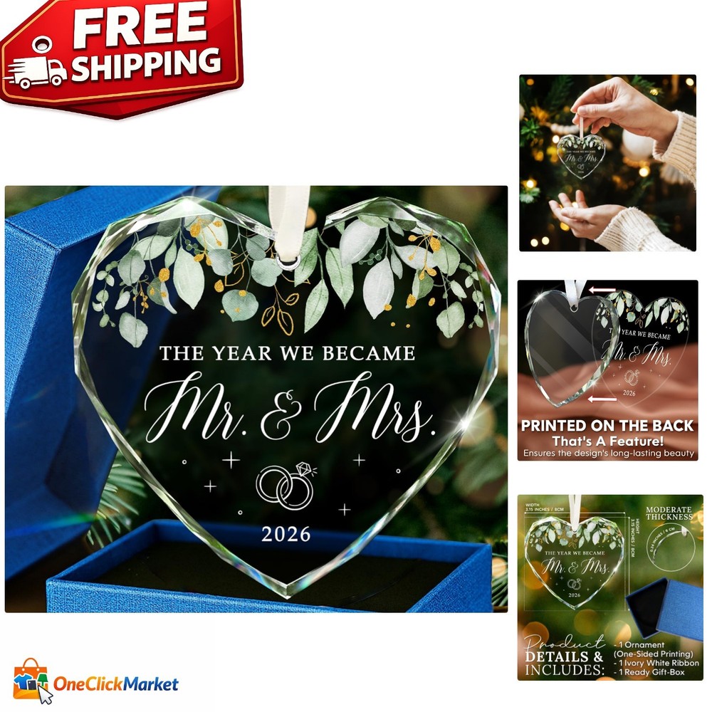Heart-Shaped Glass Ornament 2026 for Mr & Mrs – Perfect Wedding Gift
