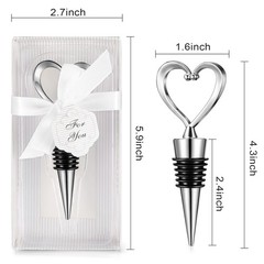 Ferraycle 30 Pcs Heart Wine Stoppers Wedding Bridal Shower Favor for Silver