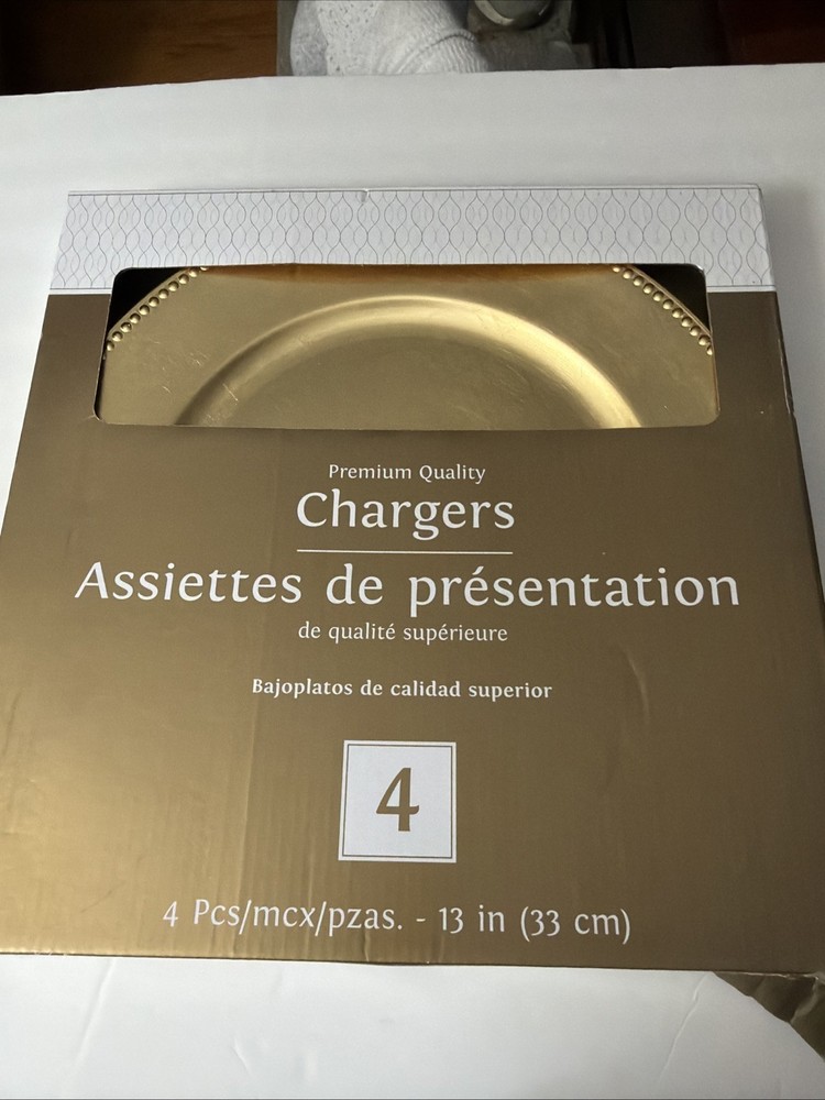 Premium Quality Gold Color Chargers 4 Pcs-13in (33 Cm) To A Pack , New Old Stock
