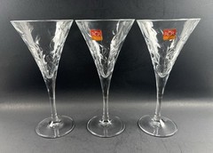 RCR Royal Crystal Glass Goblets LAURUS Glass Water Stickers Italy Set of 3 Vtg