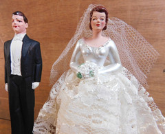 Vintage 1950 Bride Groom Cake Topper Wm Lewin Lace Skirt