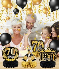 9 Pcs 70th Birthday Decoration for Men Women Happy 70th, 70th-black and Gold
