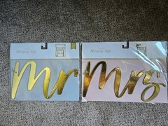 Mr. & Mrs. Hanging Gold Chair Signs Wedding Reception Decor Party Best Day Ever