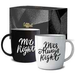 Mr Right Mrs Always Right Coffee Mugs Gifts Ideas for Couples, Black/White