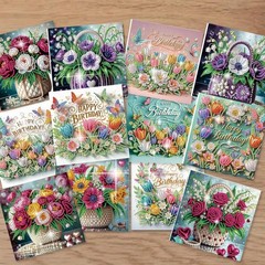 C’eitura 12Pcs Flower Bouquet Diamond Art Painting Greeting Card Kit with Env…
