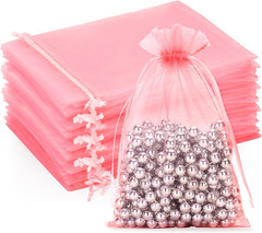 25PCS Blush Pink Organza Bags 5×7 inches – Drawstring Organza Bags, Candy Gift W