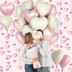 White Heart Balloons, 24Pcs 18Inch Baby Cream White Foil Shaped Love Pink