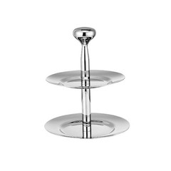 Fruit Tray with Central Pillar Stainless Steel Double-Level Serving Tray