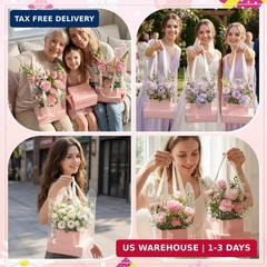 Kolldenn 12 Pack Clear Pink Flower Bouquet Bags with Handle, 9.45 Inch Mother’s