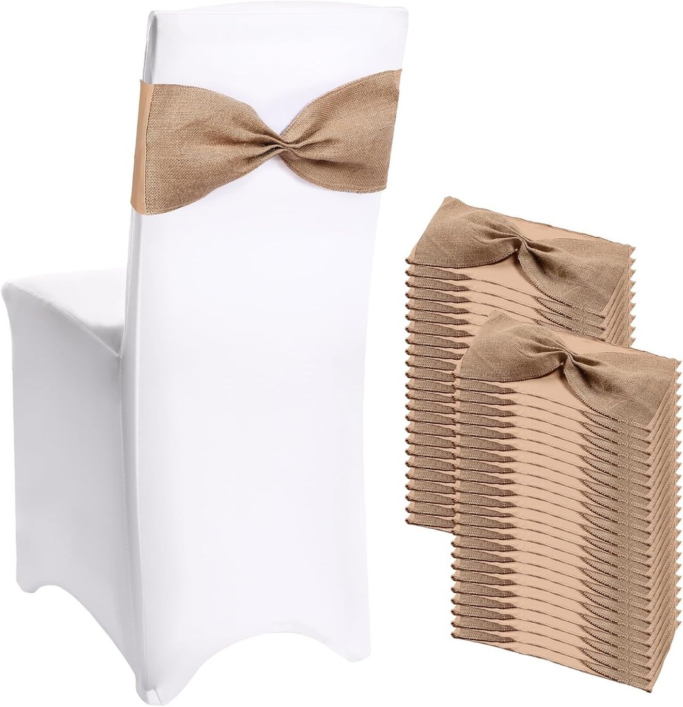 48 Pcs Burlap Stretch Chair Sashes Linen Spandex Bow Chair Bands Ties Dining for