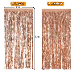 4 Pack Rose Gold Foil Curtain Birthday Decorations – 3.3×6.6ft Wavy Tinsel Fo…