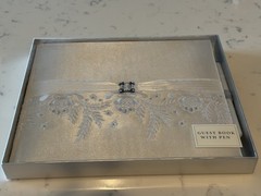 Elegant Satin Hallmark Guest Book with pen. Embroidered Lace Rhinestone New