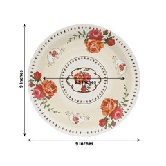 25 IVORY 9″ Paper Round Plates with Vintage Rose Flower Print Wedding Events