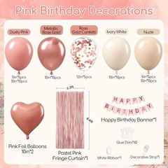 Pink Birthday Decorations for Women with Dusty Pink Nude White Metallic Rose