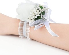 Handmade White Wedding Wrist Corsages – Luxurious 4-Pack for Special Occasions
