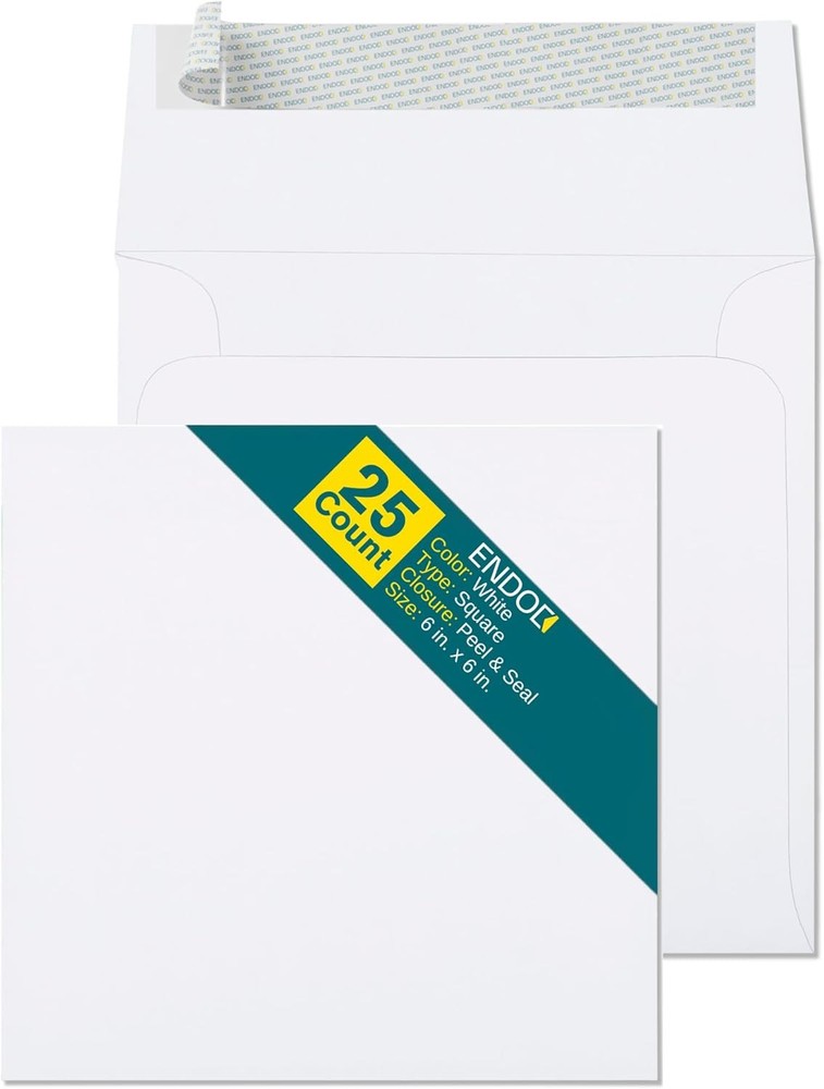 EnDoc 6×6 White Square Envelopes Self Seal – 25 Pack – Heavy-Duty 6×6,