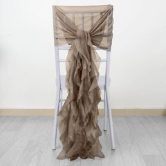 Taupe Premium Curly Chiffon CHAIRS Covers Cap SASHES Bows Ties Wedding Sale