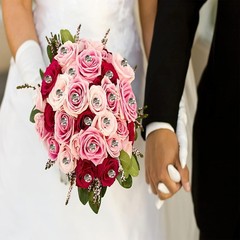 Set of 2 multi color rose and baby’s breath wedding bouquets