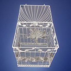 VINTAGE WHITE HANGING 16” BIRDCAGE WEDDING DECORATIVE SHABBY CHIC COTTAGECORE