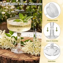 Houmury 20 Pcs 7oz Plastic Champagne Glasses Unbreakable Large, Clear