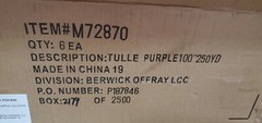 Tulle Spool 1067 Purple Spools 100% NYLON (6 PACK 4″ x 250yd EACH) NEW