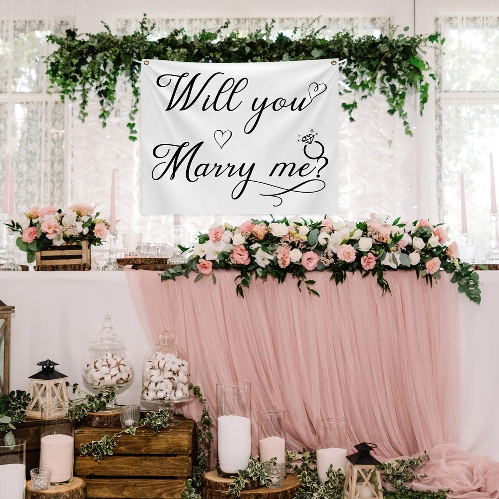 Coume Will You Marry Me Tapestry Sign Proposal Banner Wall white