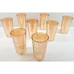Set 8 Jeanette Hex Optic Iridescent Glasses Carnival Honeycomb Marigold Bareware
