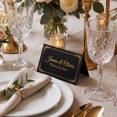 150Pcs Black Place Cards for Table Setting Small Name Cards with Gold Foil Bo…