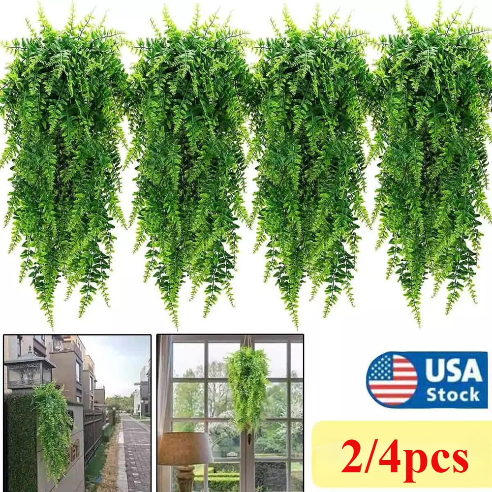 4Pcs Artificial Hanging Fern Plants FakeTrailing Foliage Flower Leaf Home Decor