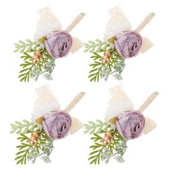 4 Pcs Groom Groomsmen Boutonniere Bridegroom Brooches Artificial Flowers