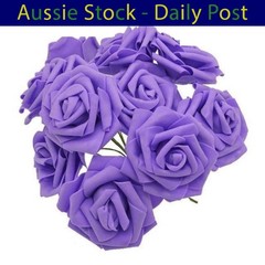 Artificial Flowers with Stems Foam Rose Fake Bride Bouquet Wedding 7cm 20pcs