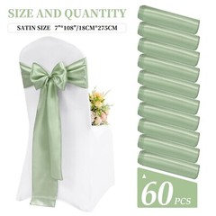 60 Pcs Satin Chair Sashes Sage Green Satin Chair Sashes Chair Decorative for …
