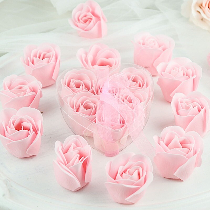 24 Rose Gold HEART ROSE PETALS SOAPS with Gift Boxes Wedding Party FAVORS Supply