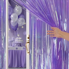 2 Pack Purple Iridescent Streamers Backdrop, 3.3×6.6ft Foil Fringe Curtains L…