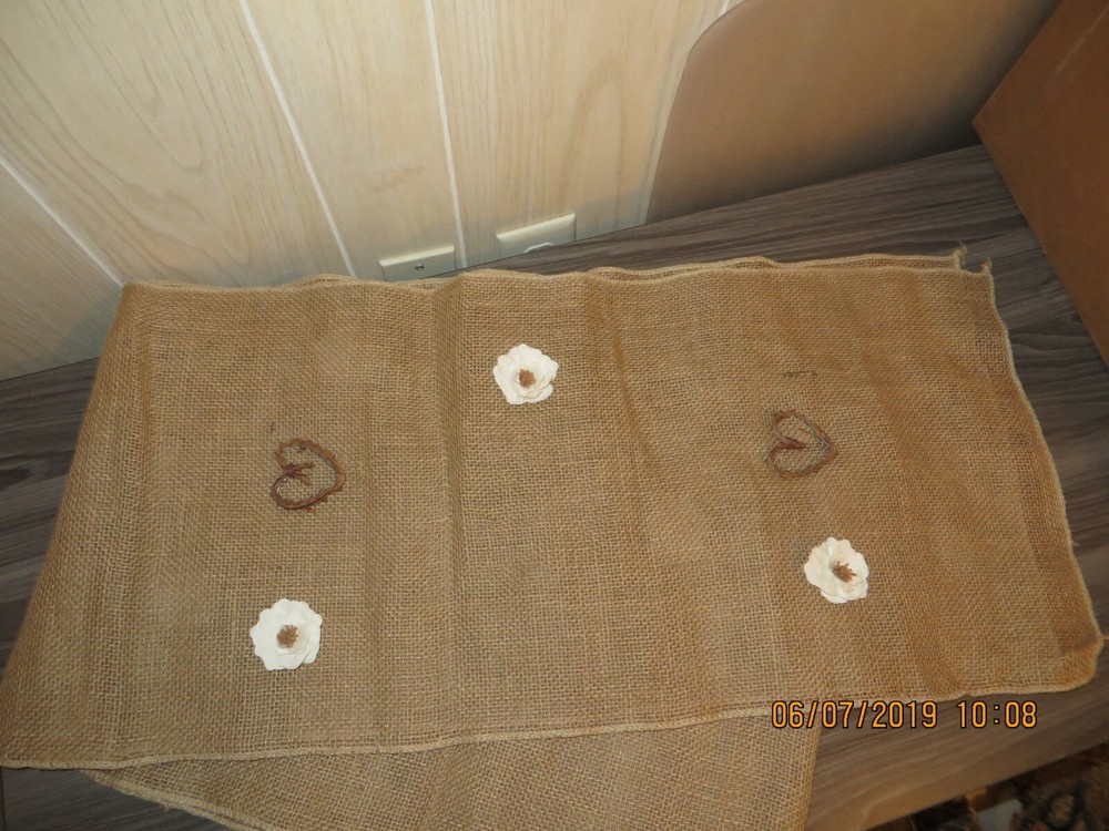 Burlap Table Runner Decorated for Wedding 9′ X14″
