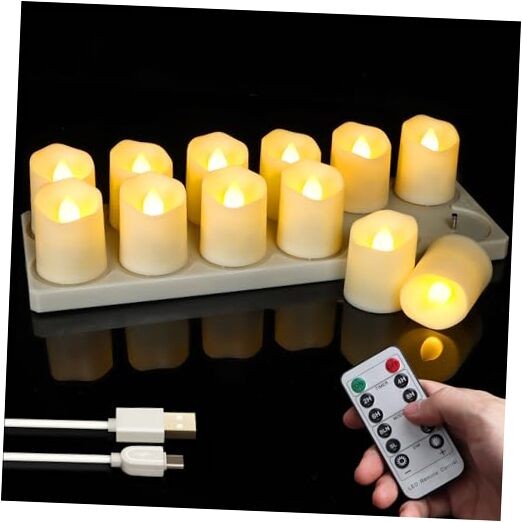 12pcs LED Rechargeable Tea Lights with Remote Timer and USB 12pcs Warm White