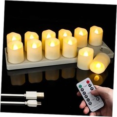 12pcs LED Rechargeable Tea Lights with Remote Timer and USB 12pcs Warm White