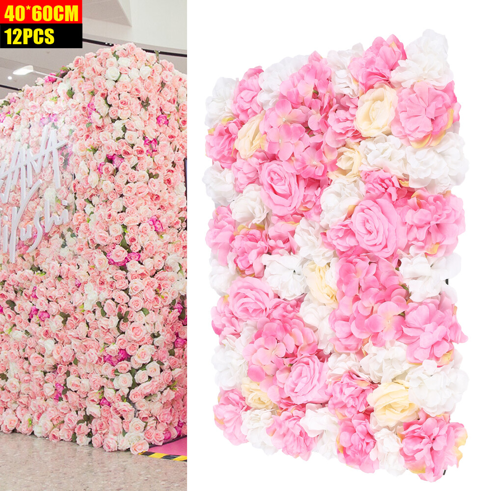 12-Pack Artificial Flower Wall Panels 24″ x 16″ Pink&Yellow&White Wedding Decor