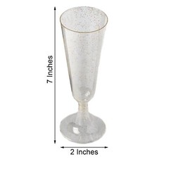 5 oz Disposable Gold Glittered Clear PLASTIC Champagne GLASSES Party TABLEWARE