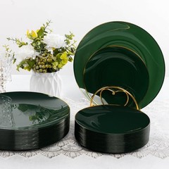 175 Pieces Green Gold Plastic Dinnerware Set, Green and Gold Disposable Plates