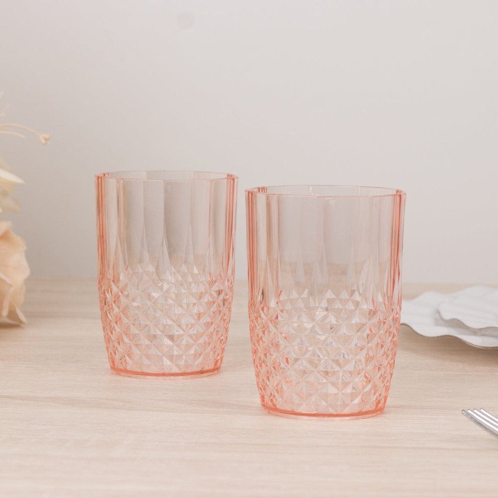 TRANSPARENT BLUSH 16 oz Crystal Cut Plastic DRINKING GLASSES Party Events Home