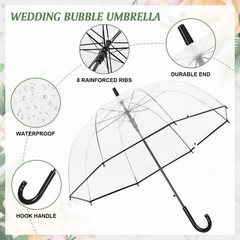 60pcs Auto Open Clear Dome Umbrella 8 Ribs Auto Open Stick Umbrella for Wedding