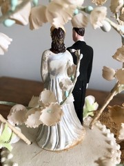 Vintage 1950s Wedding Cake Topper Bride Groom Floral Arch Mid Century