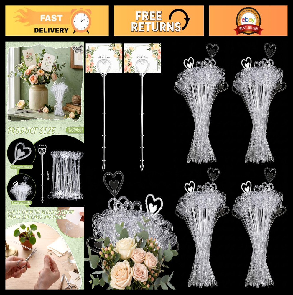 500 Pcs Clear Heart Shaped Floral Picks – Wedding Place Card Holders Clips, 9