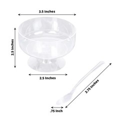24 CLEAR 6 oz Crystal Plastic Footed Dessert CUPS SPOONS Party Event Decorations