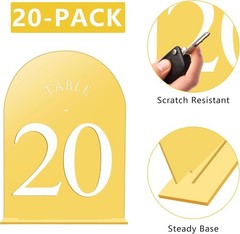 Arch Wedding Table Numbers 1-20 with Stands – 5″ X 7″ Acrylic Mirrored Gold T…