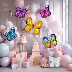 6 Assorted Butterfly Mylar Foil Balloons Wedding Party Events Supplies